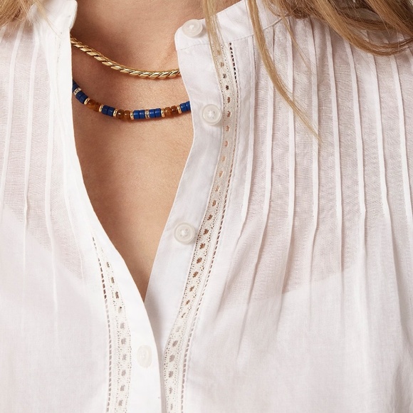 NWT!! J. CREW Pintuck Lace Trim Cotton Voile Solid White Top Blouse Large - Picture 5 of 16